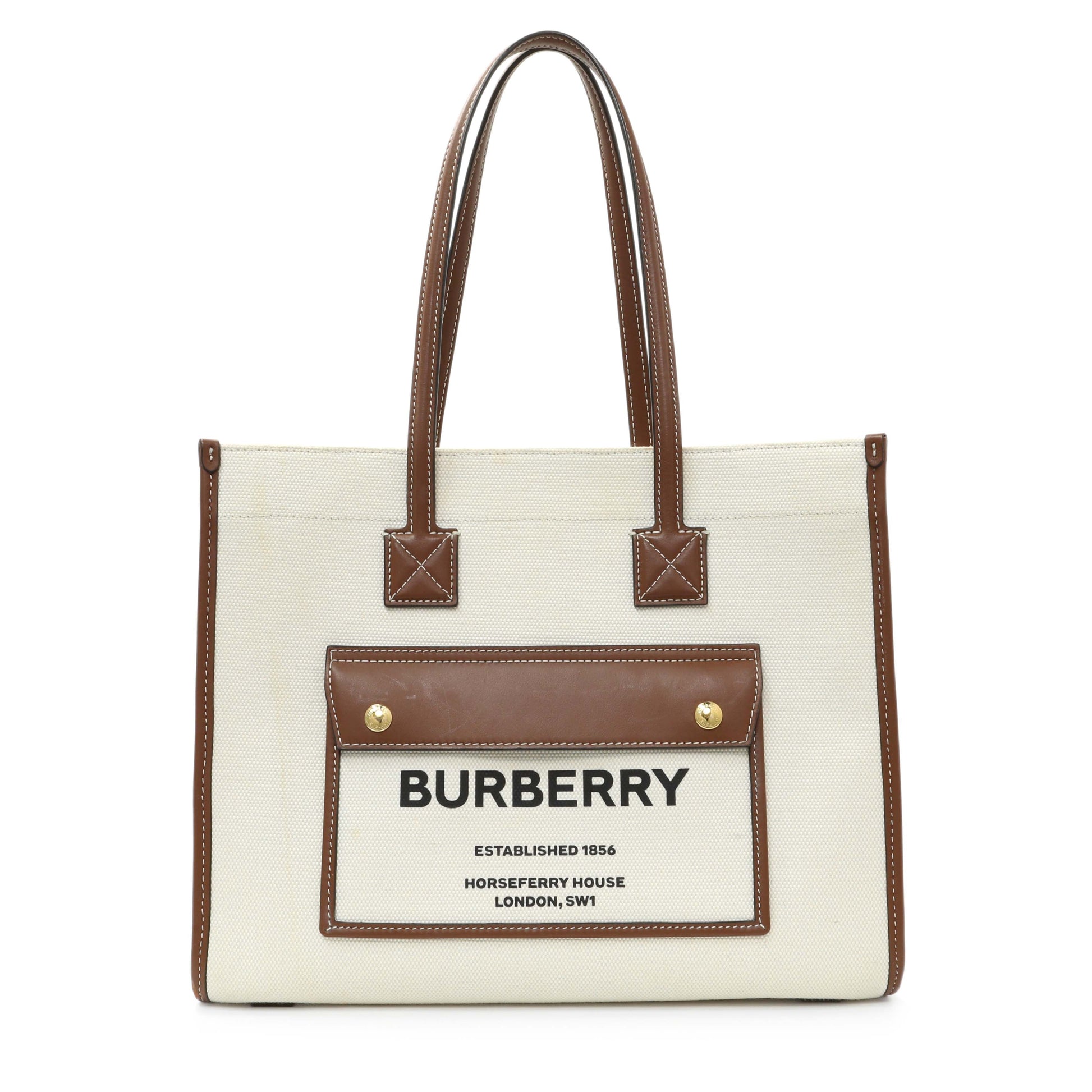 Exclusive Burberry Canvas Smooth Calfskin Freya Tote — Front View