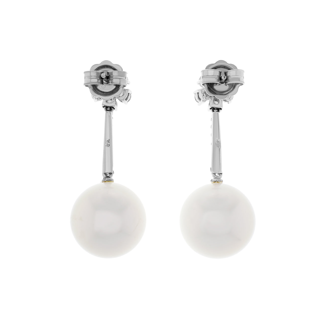 Exclusive 18K White Gold 13.3mm South Sea Pearl Drop Earrings — Side View