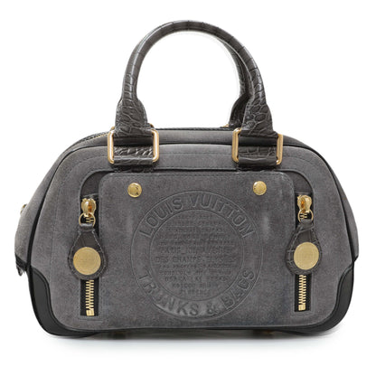 Exclusive Louis Vuitton Grey Suede Stamped Alligator Embossed Havane Bowler PM — Front View