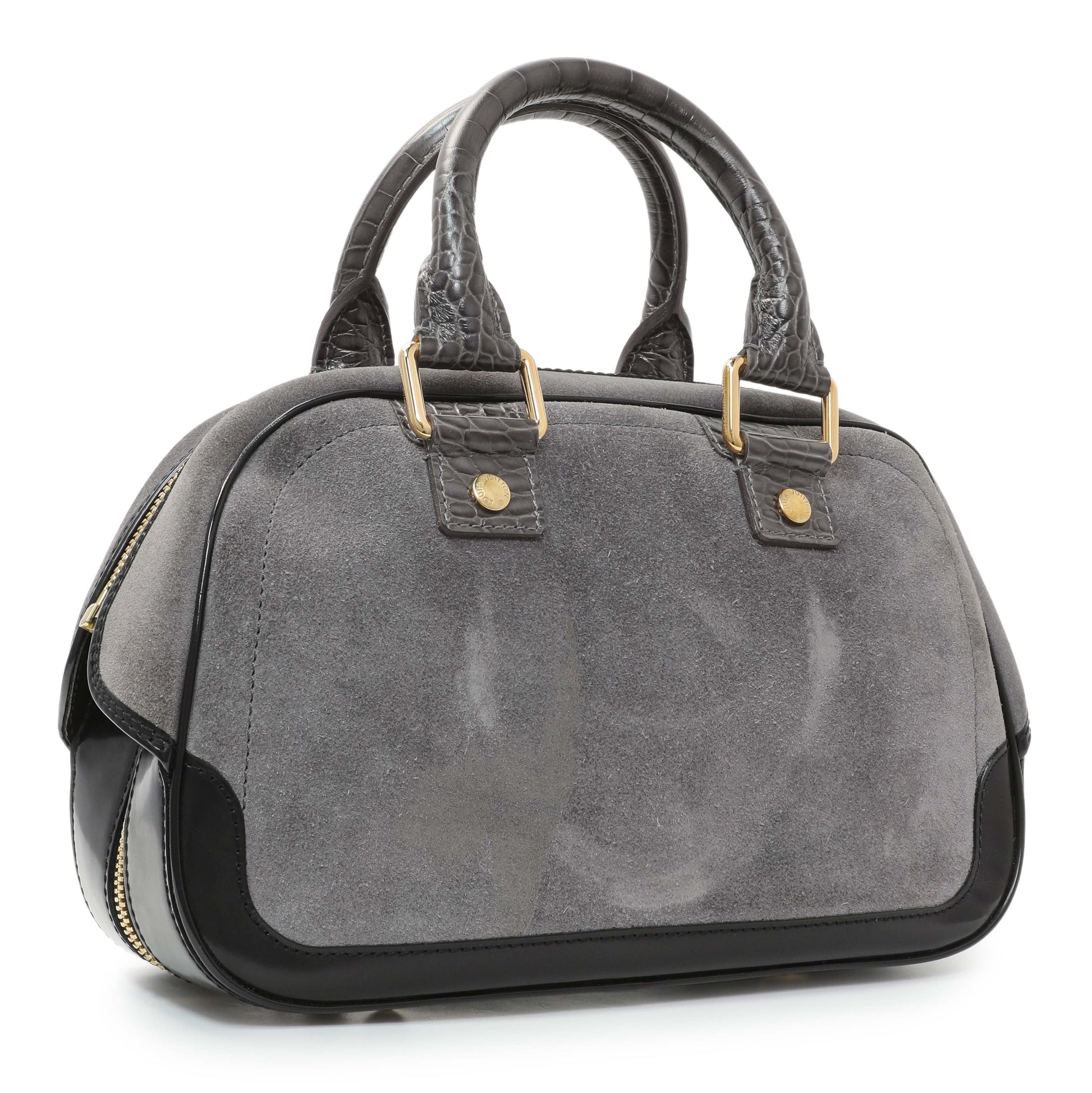 Exclusive Louis Vuitton Grey Suede Stamped Alligator Embossed Havane Bowler PM — Side View