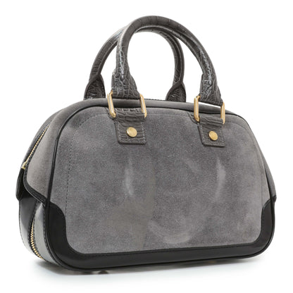 Exclusive Louis Vuitton Grey Suede Stamped Alligator Embossed Havane Bowler PM — Side View
