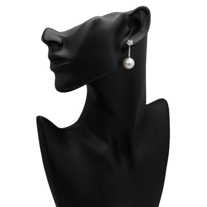 Exclusive 18K White Gold 13.3mm South Sea Pearl Drop Earrings — Back View