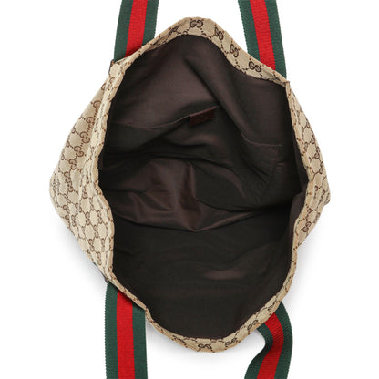 Exclusive Gucci GG Monogram Medium Web Handle Vertical Tote Dark Brown — Top View