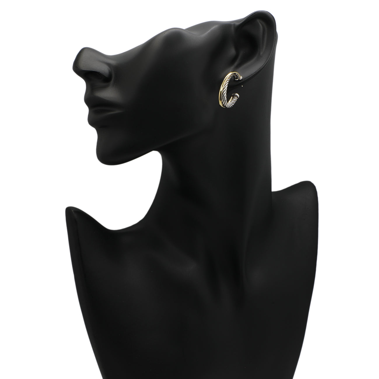 Exclusive David Yurman Sterling Silver 18K Yellow Gold Crossover Oval Hoop Earrings — Back View