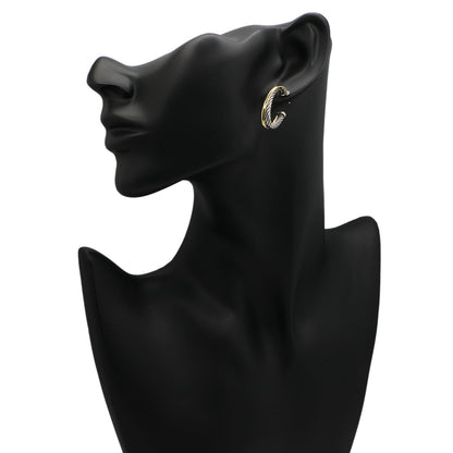 Exclusive David Yurman Sterling Silver 18K Yellow Gold Crossover Oval Hoop Earrings — Back View