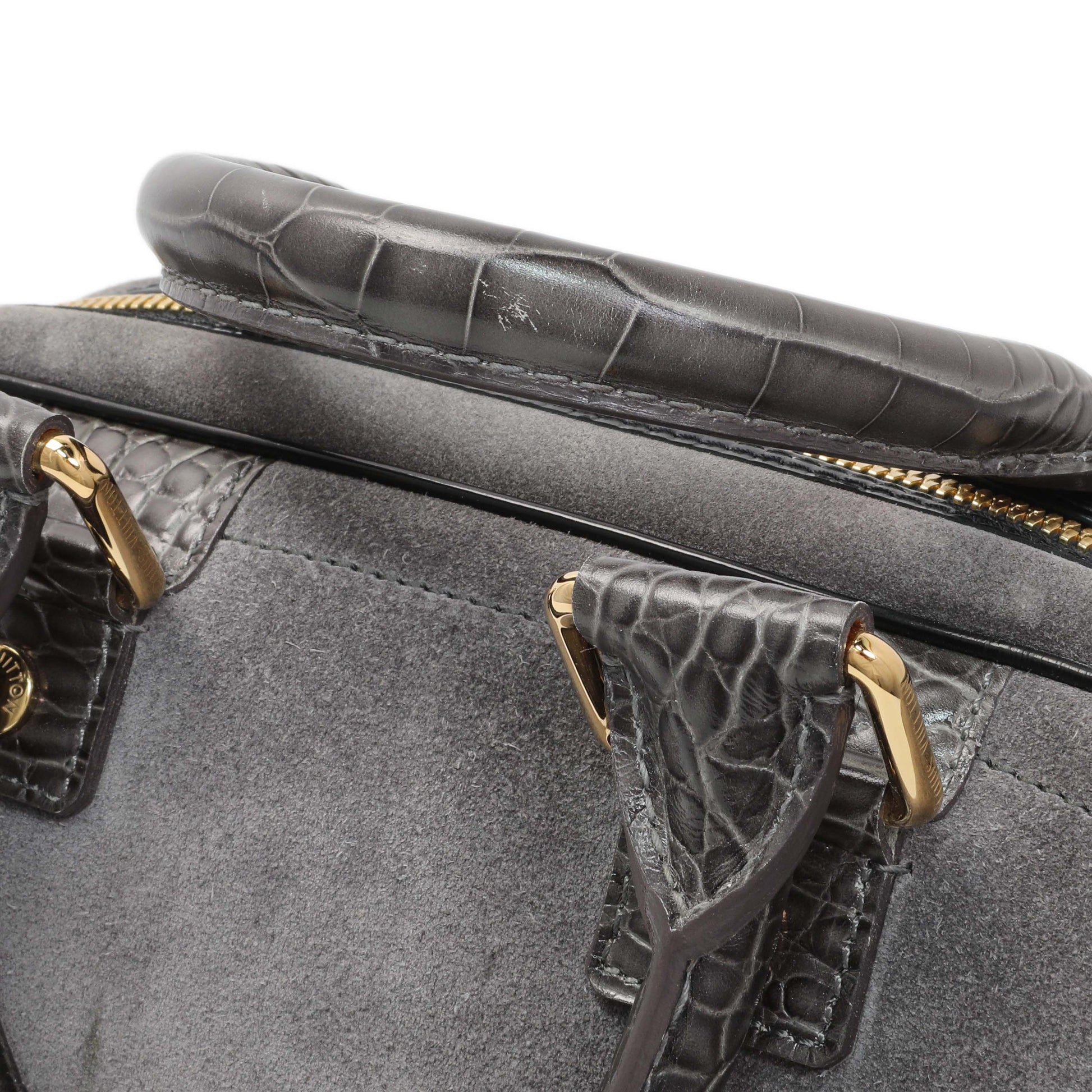 Exclusive Louis Vuitton Grey Suede Stamped Alligator Embossed Havane Bowler PM — Alternate View 7