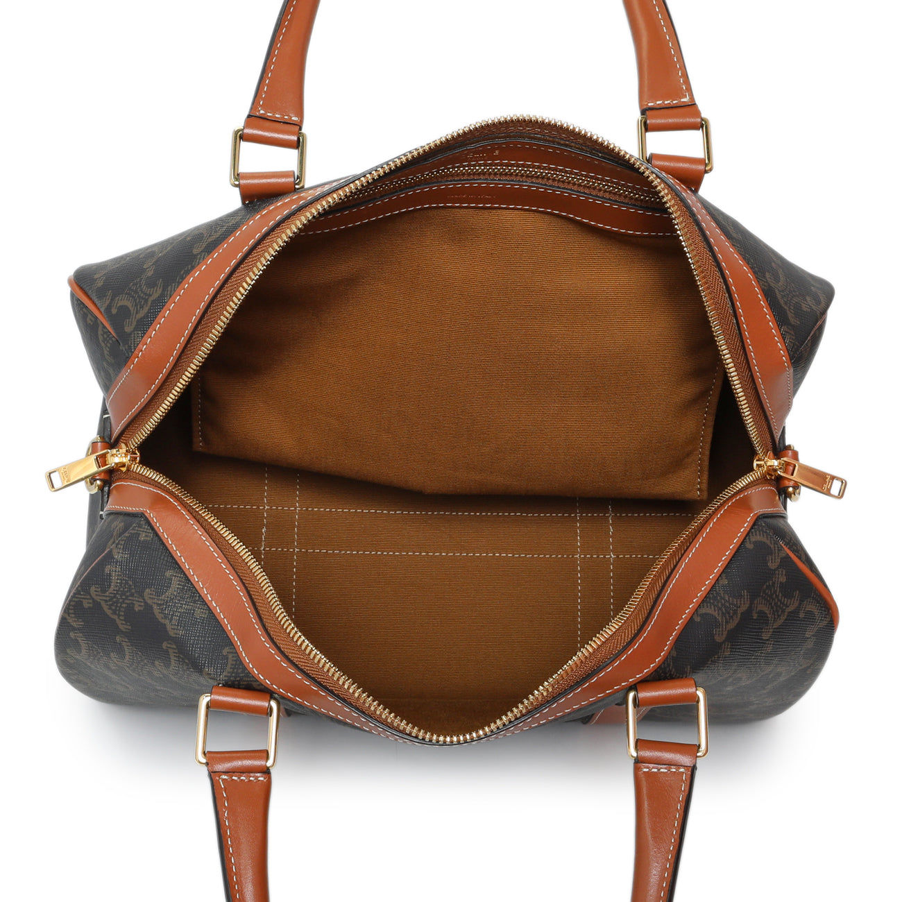 Exclusive Celine Triomphe Canvas Calfskin Boston Bag — Top View