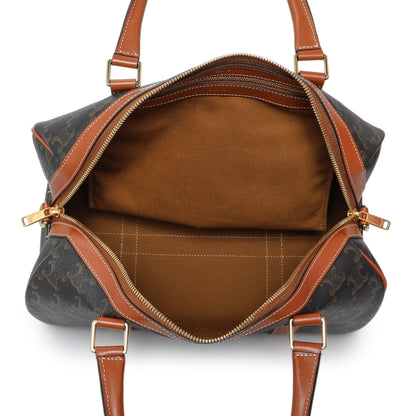 Exclusive Celine Triomphe Canvas Calfskin Boston Bag — Top View