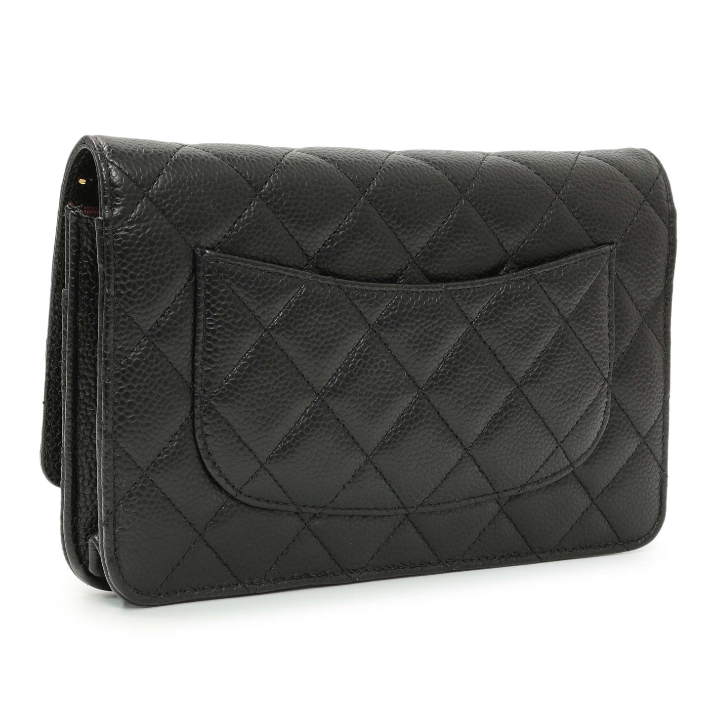 Exclusive Chanel Black Quilted Caviar Wallet on Chain — Side View