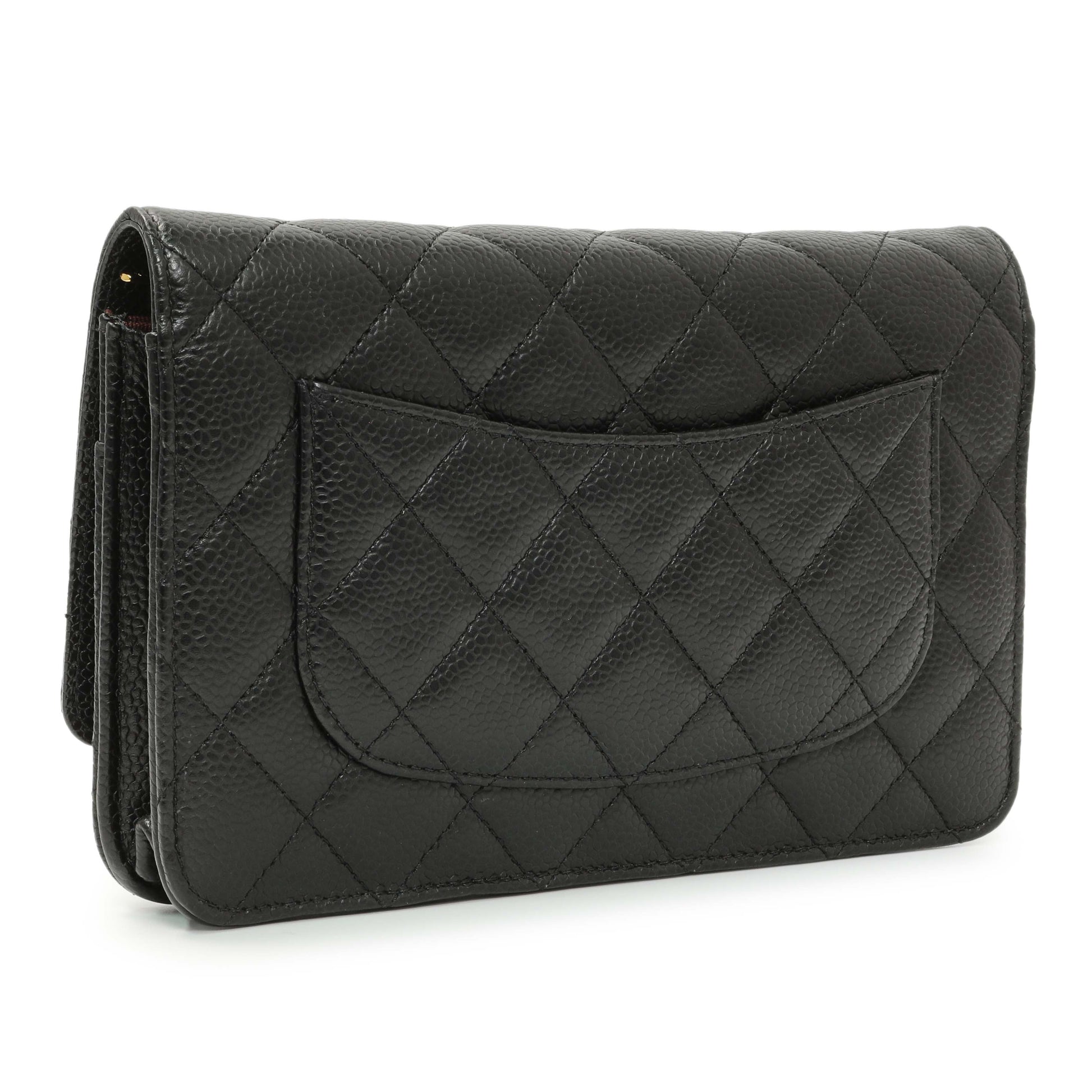 Exclusive Chanel Black Quilted Caviar Wallet on Chain — Side View