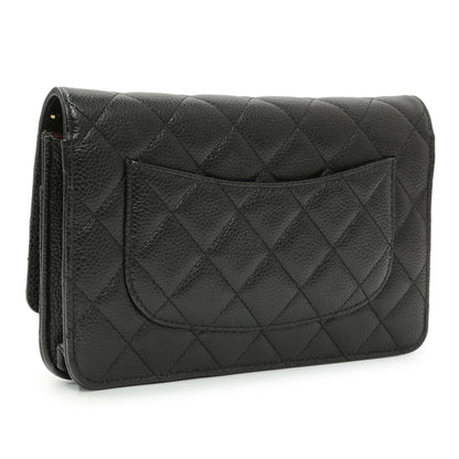Exclusive Chanel Black Quilted Caviar Wallet on Chain — Side View