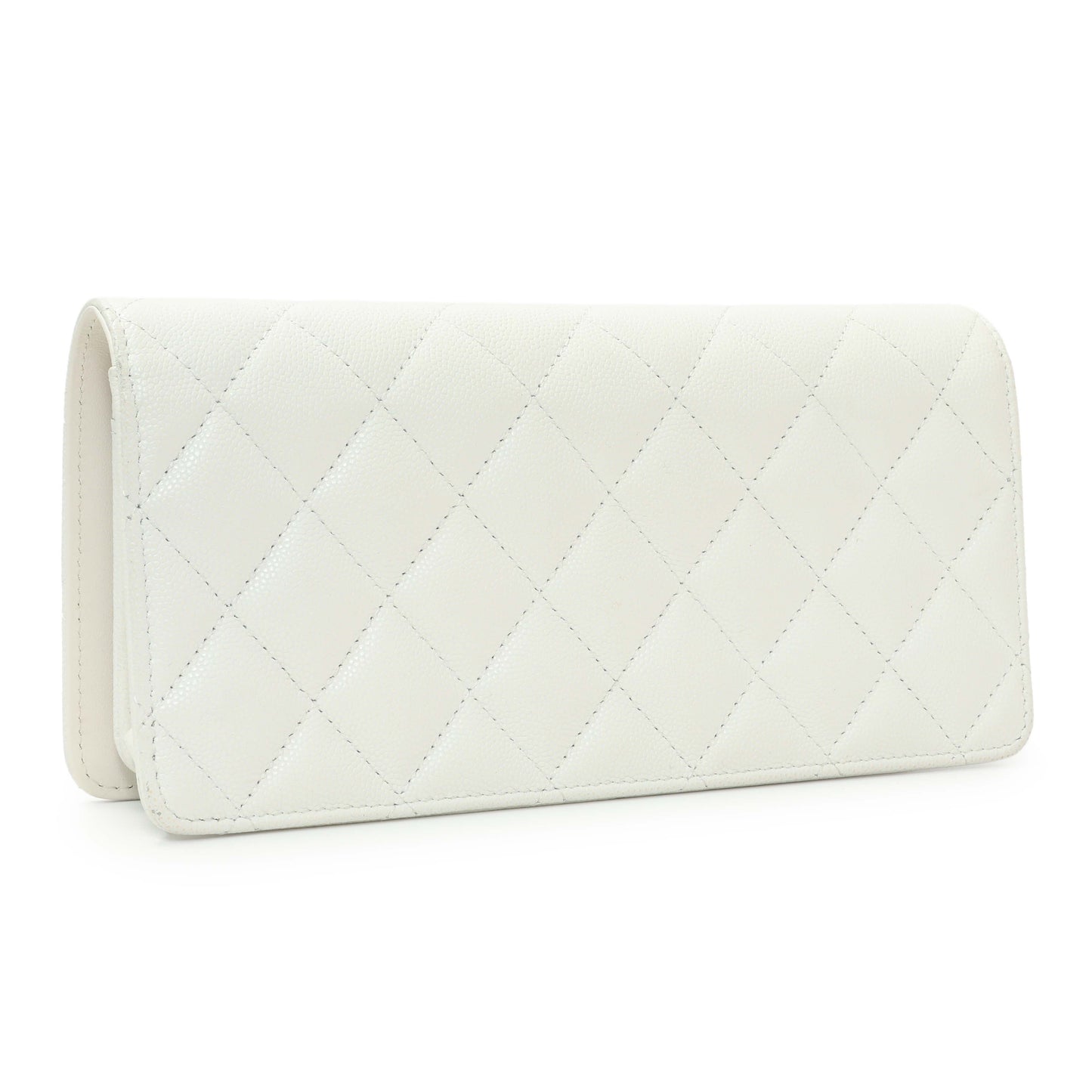 Exclusive Chanel White Quilted Caviar Camellia Chain Flap — Side View