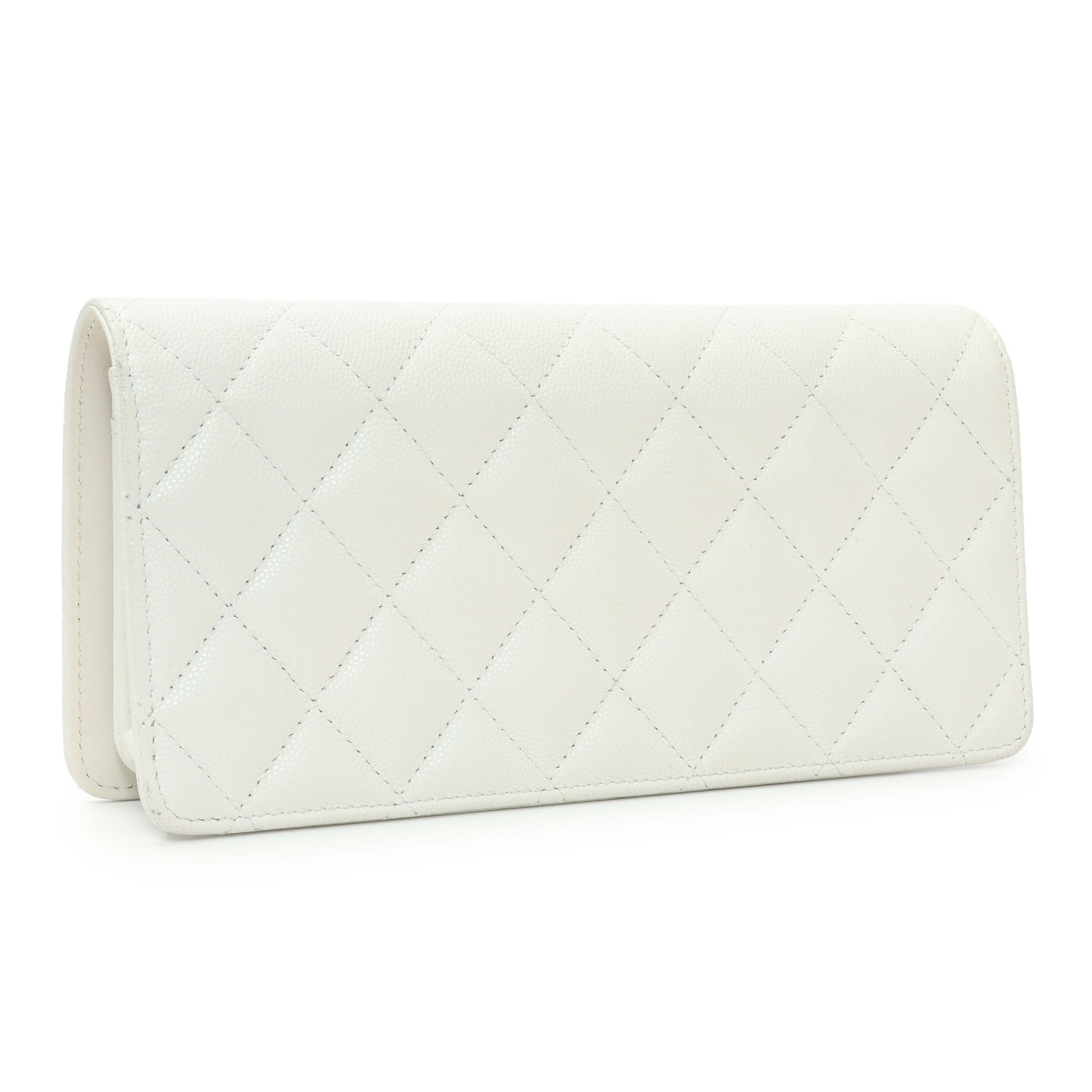Exclusive Chanel White Quilted Caviar Camellia Chain Flap — Side View
