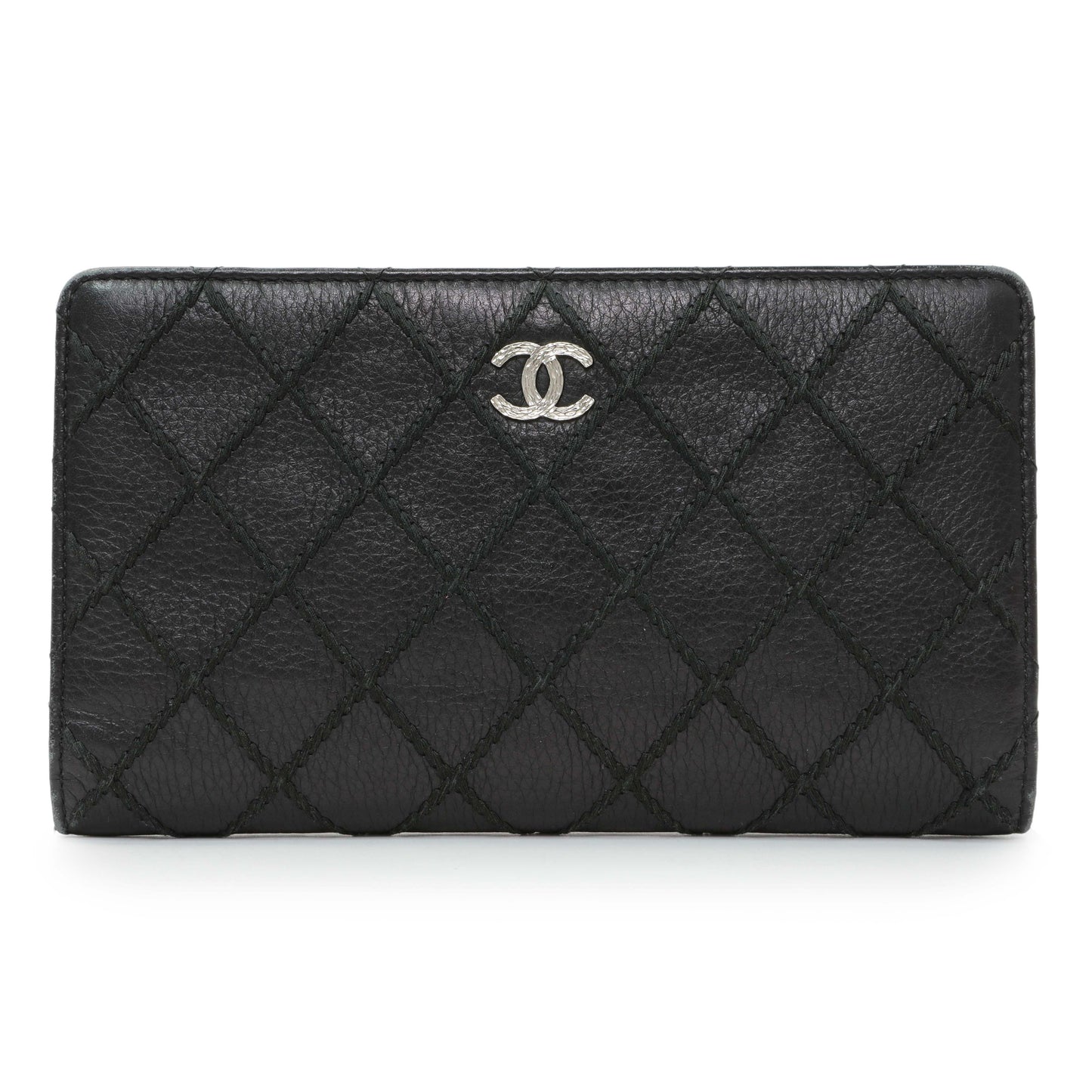 Exclusive Chanel Black Calfskin Wild Stitch Wallet — Front View