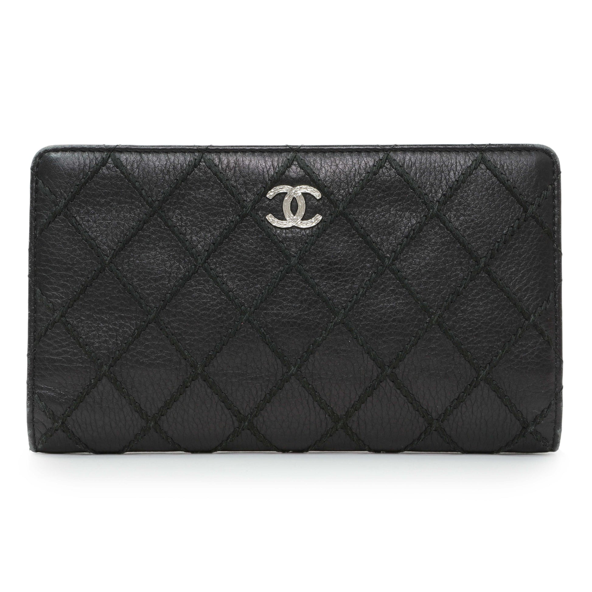Exclusive Chanel Black Calfskin Wild Stitch Wallet — Front View