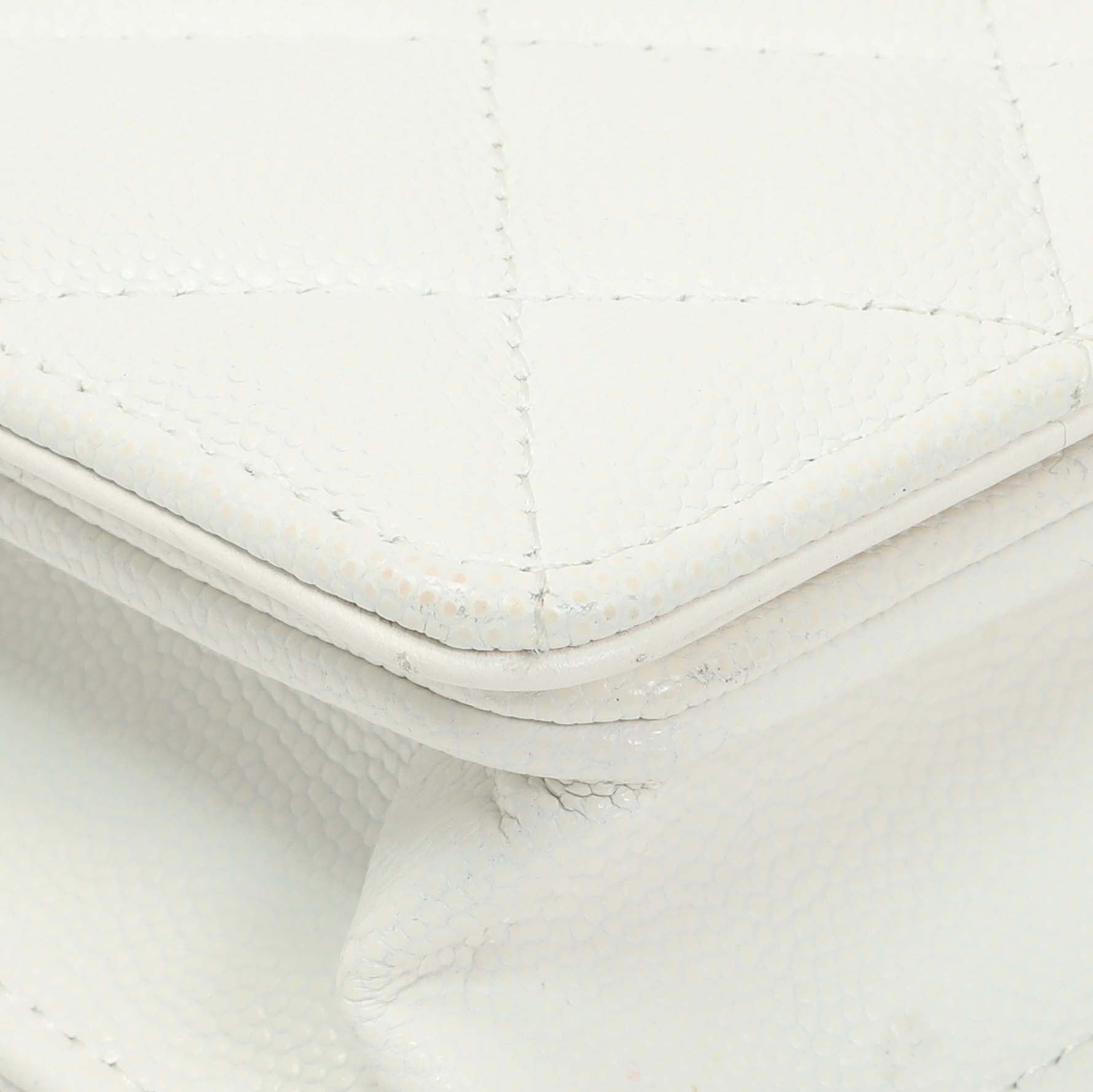 Exclusive Chanel White Quilted Caviar Camellia Chain Flap — Top View