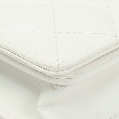Exclusive Chanel White Quilted Caviar Camellia Chain Flap — Top View