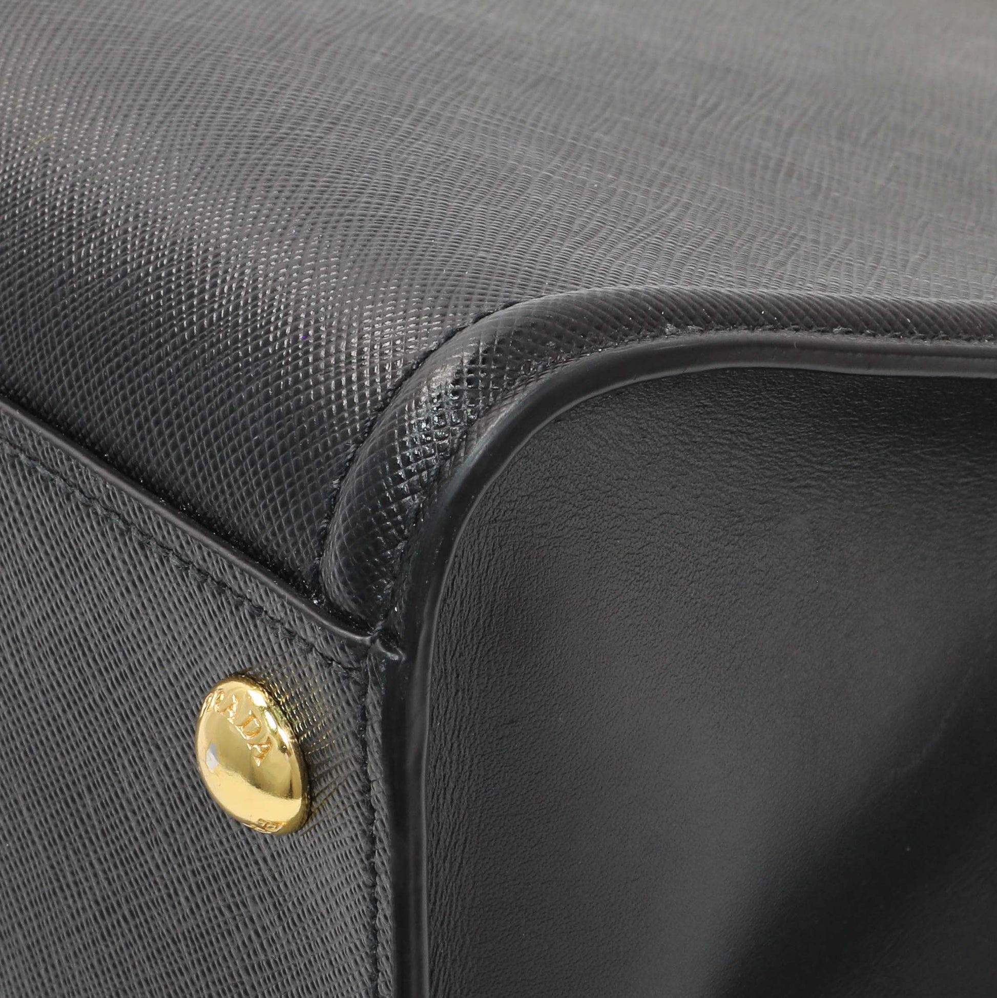 Exclusive Prada Black Saffiano Soft Calfskin Tote — Detail View