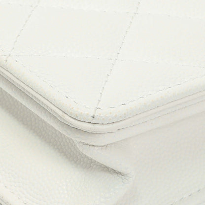 Exclusive Chanel White Quilted Caviar Camellia Chain Flap — Detail View