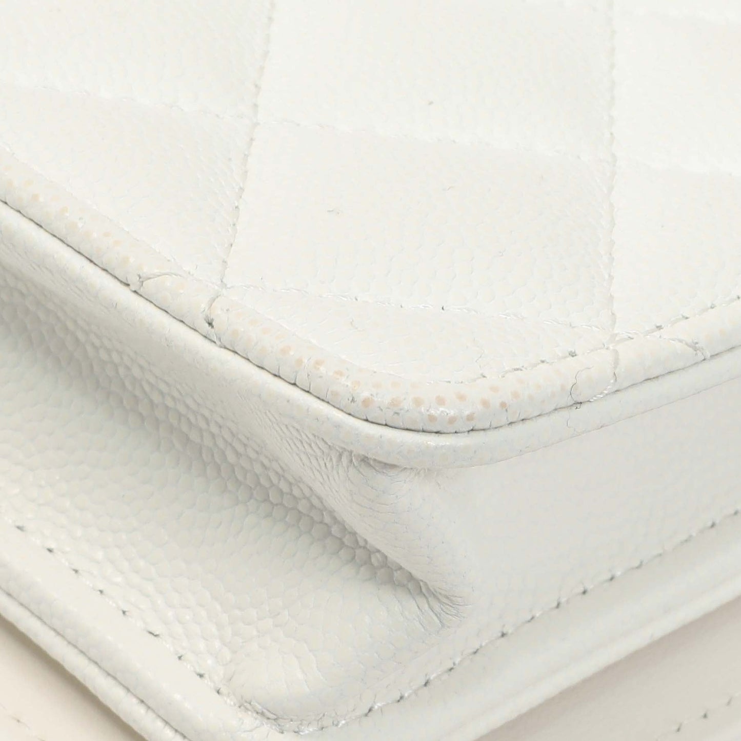 Exclusive Chanel White Quilted Caviar Camellia Chain Flap — Alternate View 7