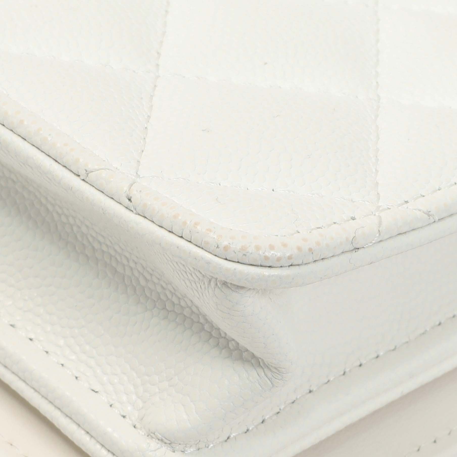 Exclusive Chanel White Quilted Caviar Camellia Chain Flap — Alternate View 7