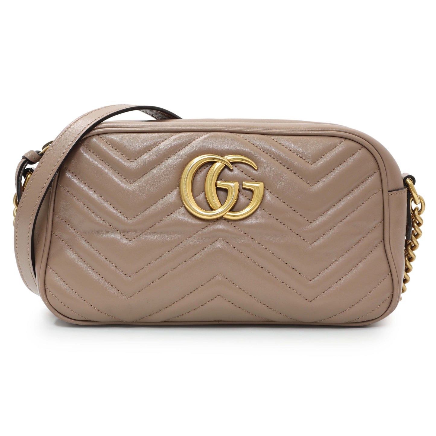Exclusive Gucci Porcelain Rose Calfskin Matelasse Small GG Marmont Chain Shoulder Bag — Front View