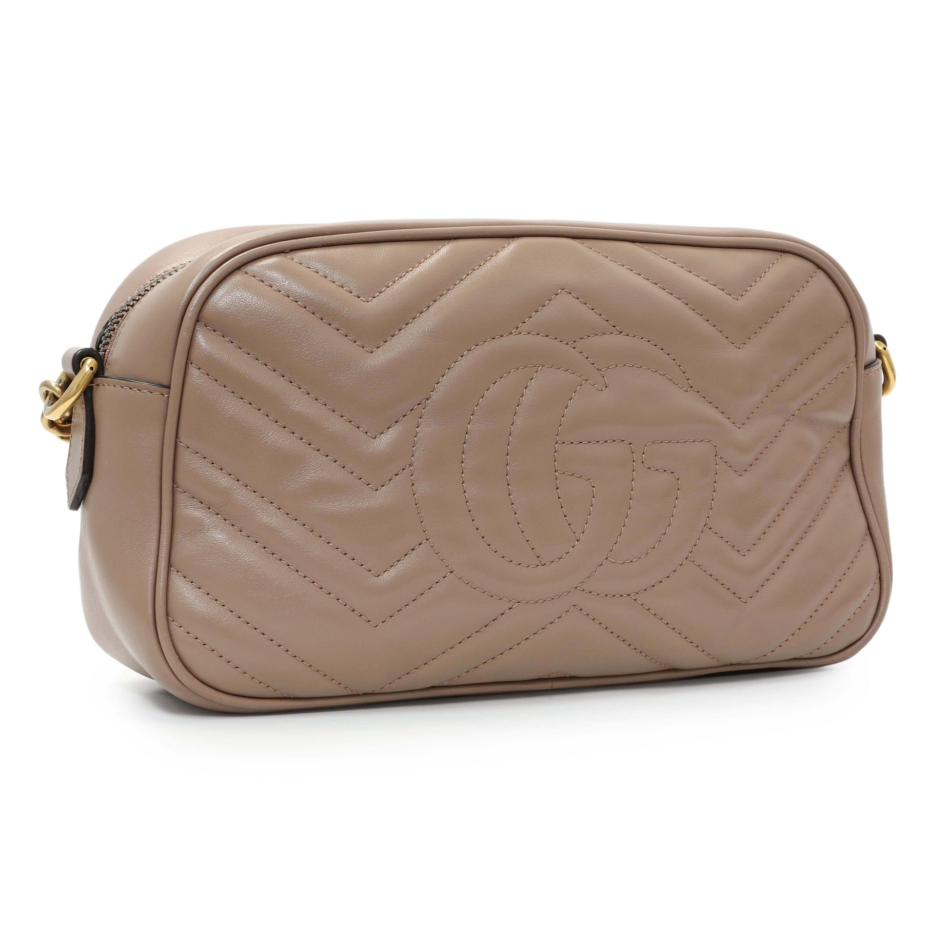 Exclusive Gucci Porcelain Rose Calfskin Matelasse Small GG Marmont Chain Shoulder Bag — Side View