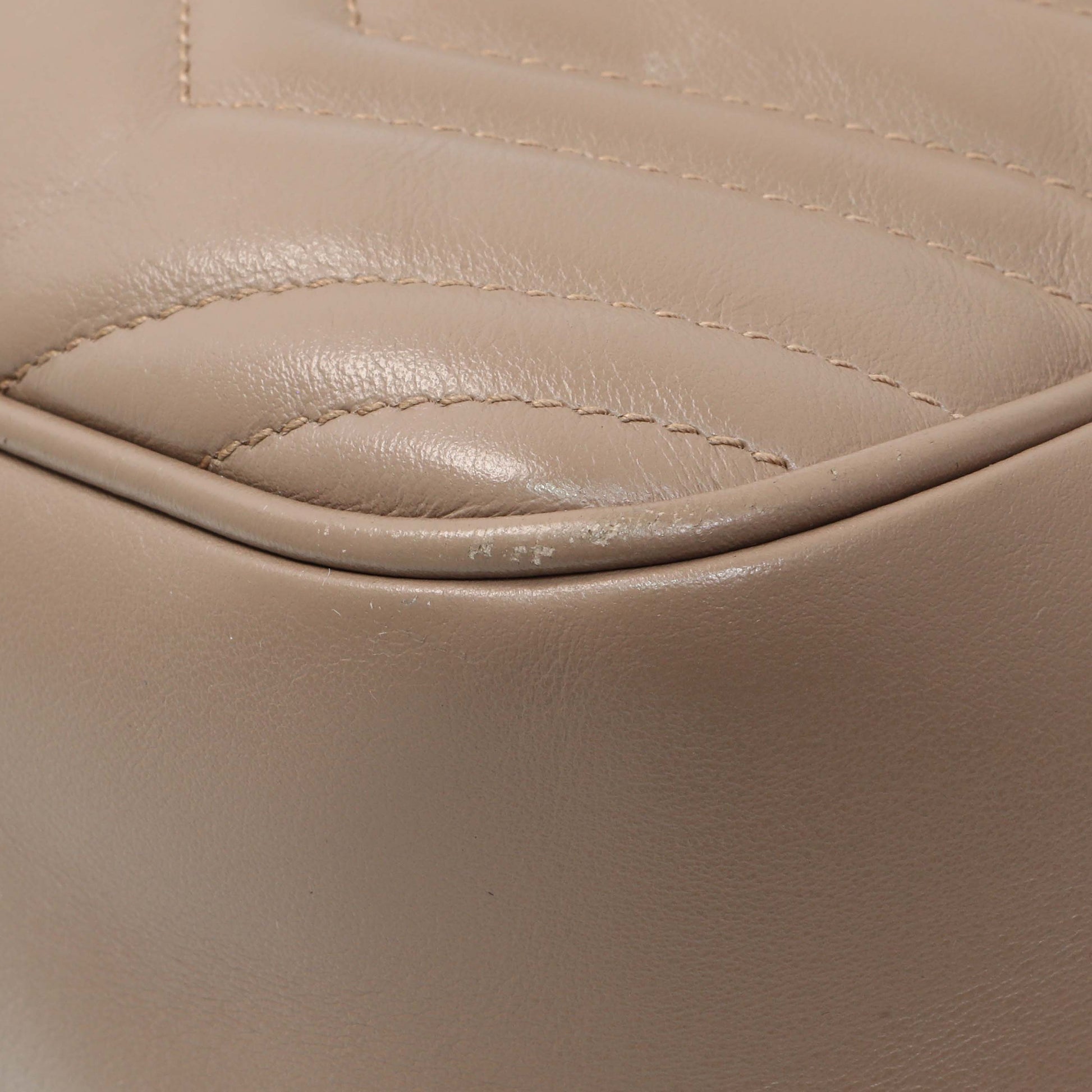 Exclusive Gucci Porcelain Rose Calfskin Matelasse Small GG Marmont Chain Shoulder Bag — Detail View