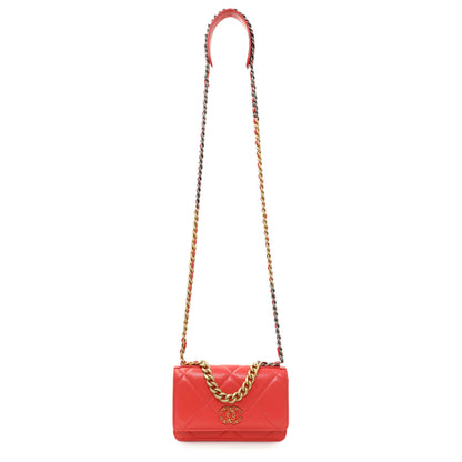 Exclusive Chanel Red Lambskin Quilted Chanel 19 Wallet On Chain — Front View