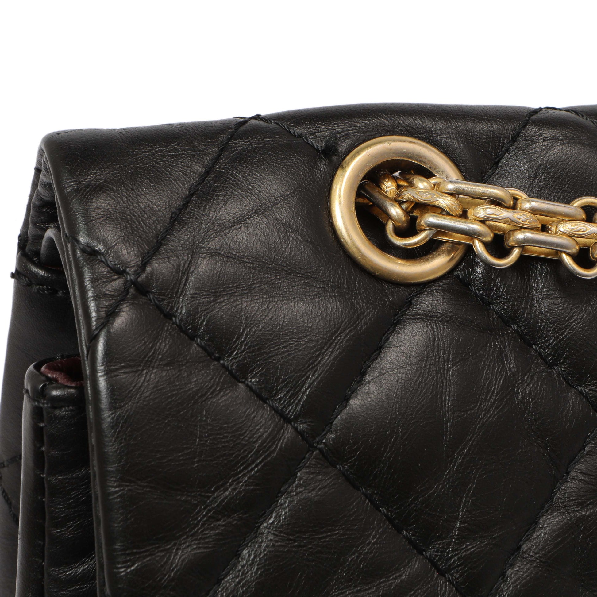 Exclusive Chanel Black Quilted Aged Calfskin 2.55 Reissue Double Flap 227 — Detail View