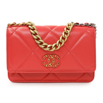 Exclusive Chanel Red Lambskin Quilted Chanel 19 Wallet On Chain — Side View