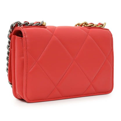 Exclusive Chanel Red Lambskin Quilted Chanel 19 Wallet On Chain — Back View