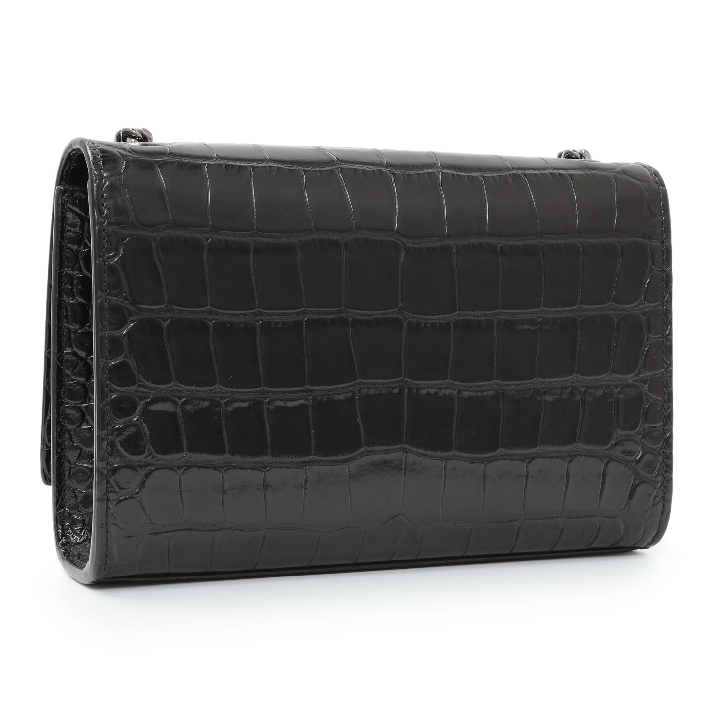 Exclusive Saint Laurent Calfskin Crocodile Embossed Small Classic Monogram Kate Satchel — Side View
