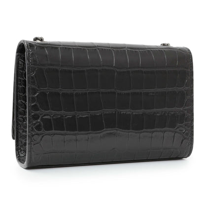 Exclusive Saint Laurent Calfskin Crocodile Embossed Small Classic Monogram Kate Satchel — Side View