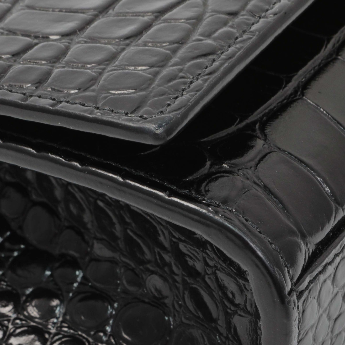Exclusive Saint Laurent Calfskin Crocodile Embossed Small Classic Monogram Kate Satchel — Top View