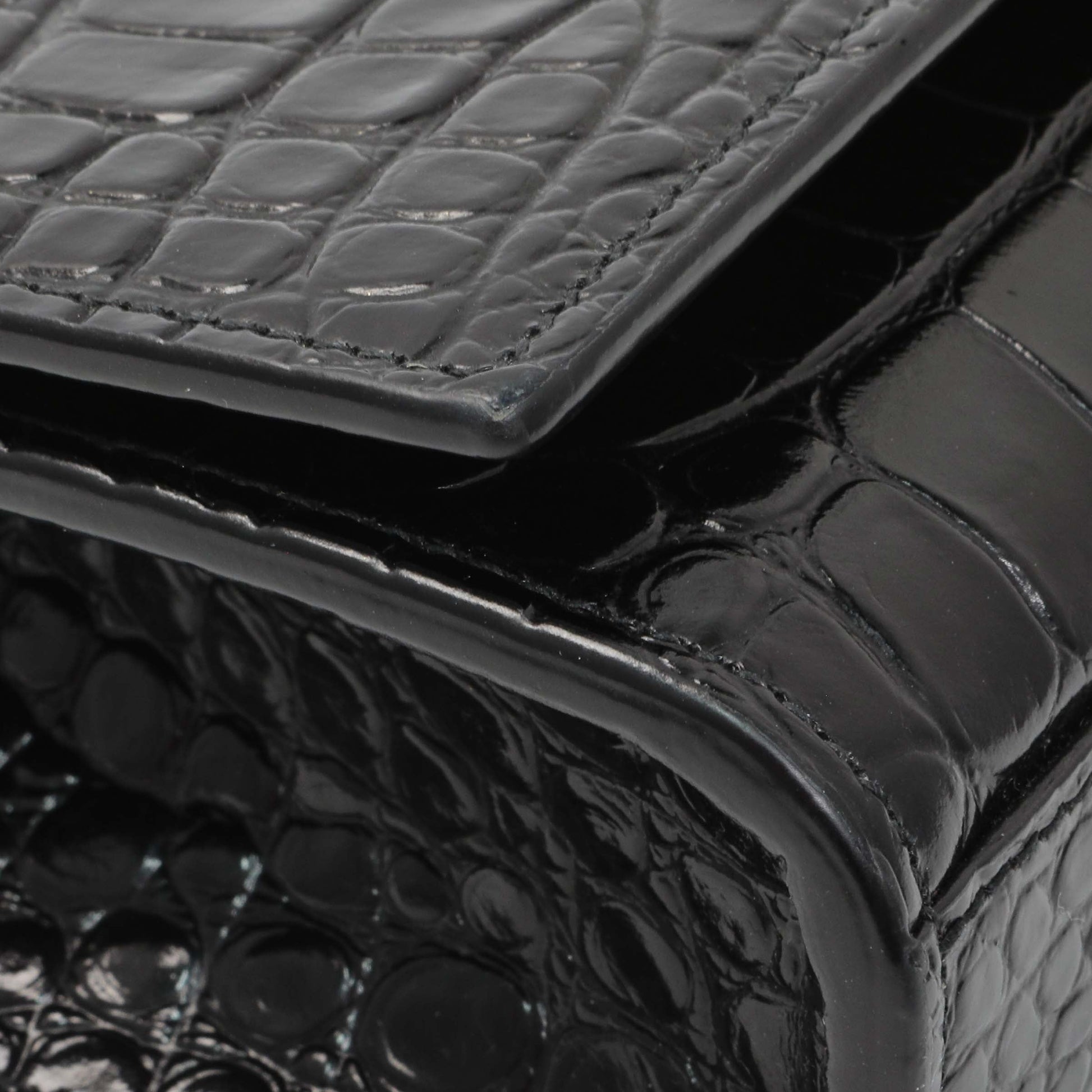 Exclusive Saint Laurent Calfskin Crocodile Embossed Small Classic Monogram Kate Satchel — Top View