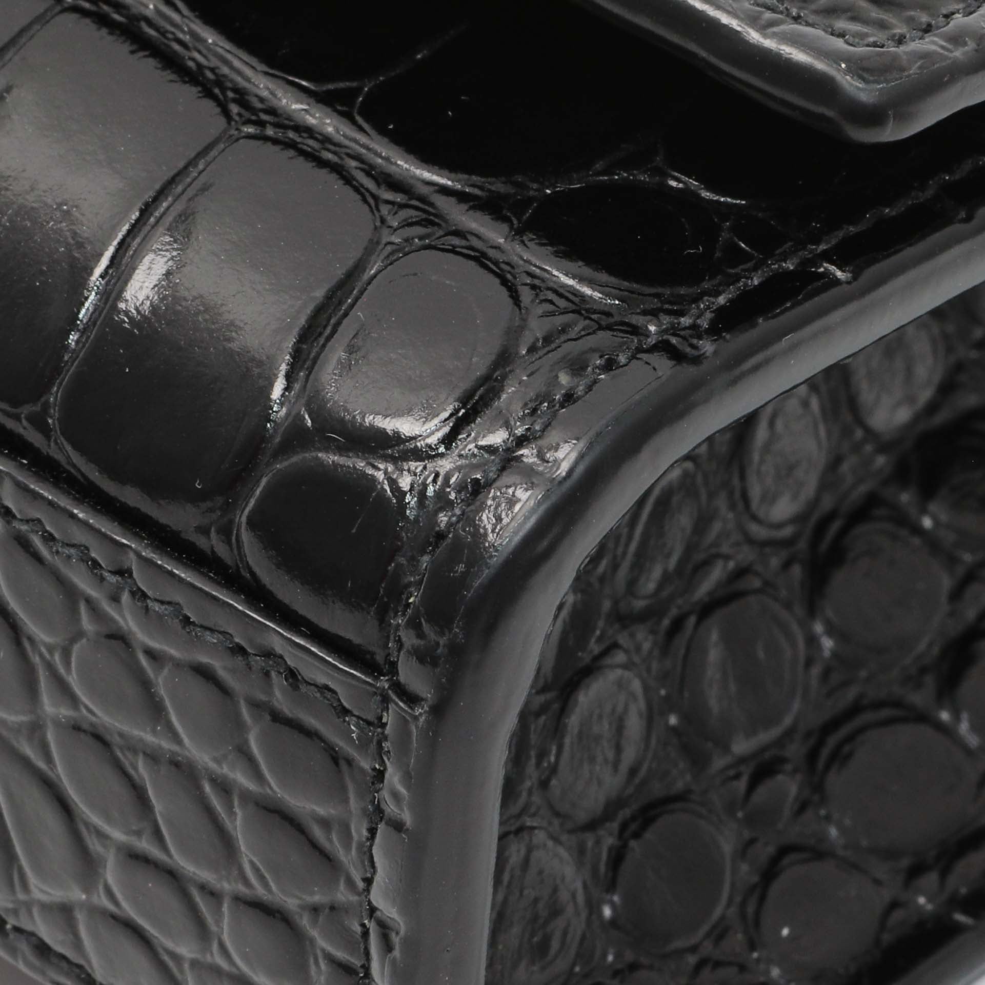 Exclusive Saint Laurent Calfskin Crocodile Embossed Small Classic Monogram Kate Satchel — Detail View