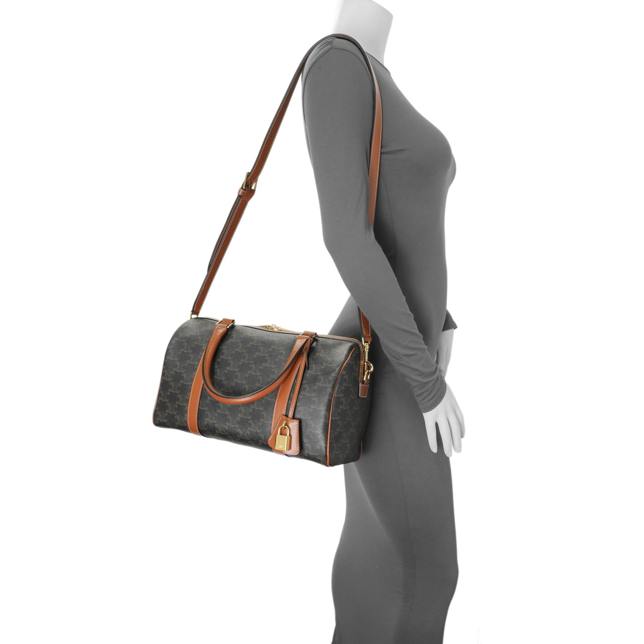 Exclusive Celine Triomphe Canvas Calfskin Boston Bag — Alternate View 8