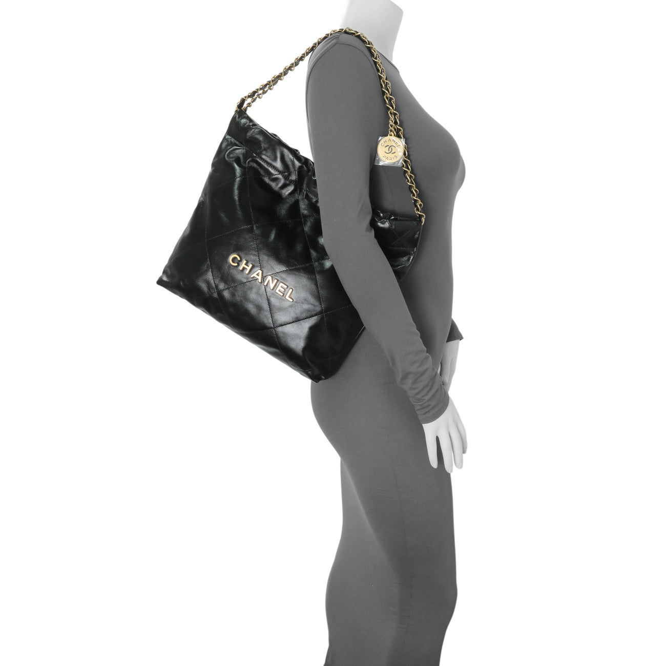 Exclusive Chanel Black Quilted Shiny Calfskin Small Chanel 22 — Alternate View 7