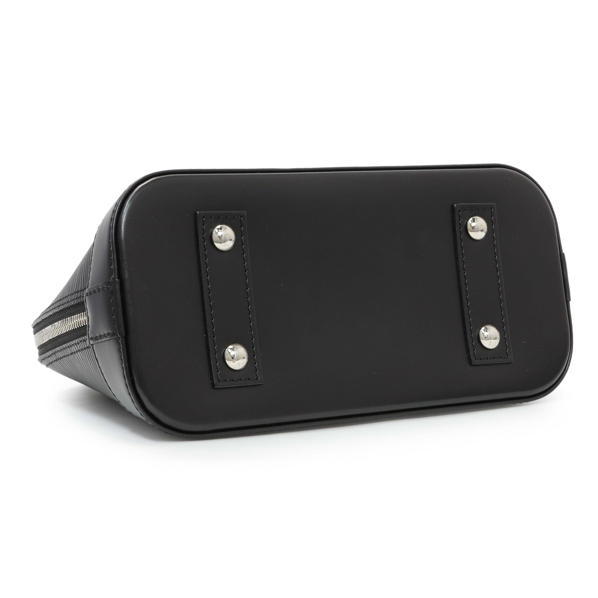 Exclusive Louis Vuitton Black Epi Alma BB with Strap — Back View