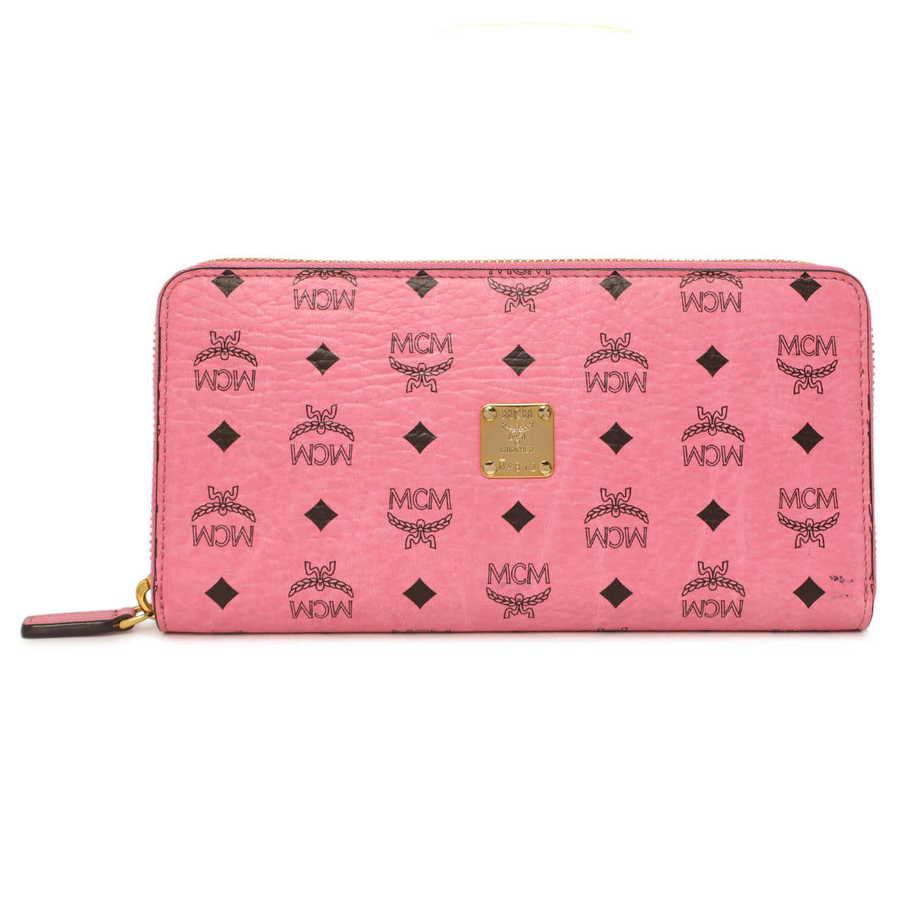 Exclusive MCM Pink Visetos Zip Around Wristlet Wallet — Front View