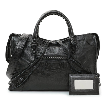 Exclusive Balenciaga Black Agneau Classic Hardware Small City — Front View