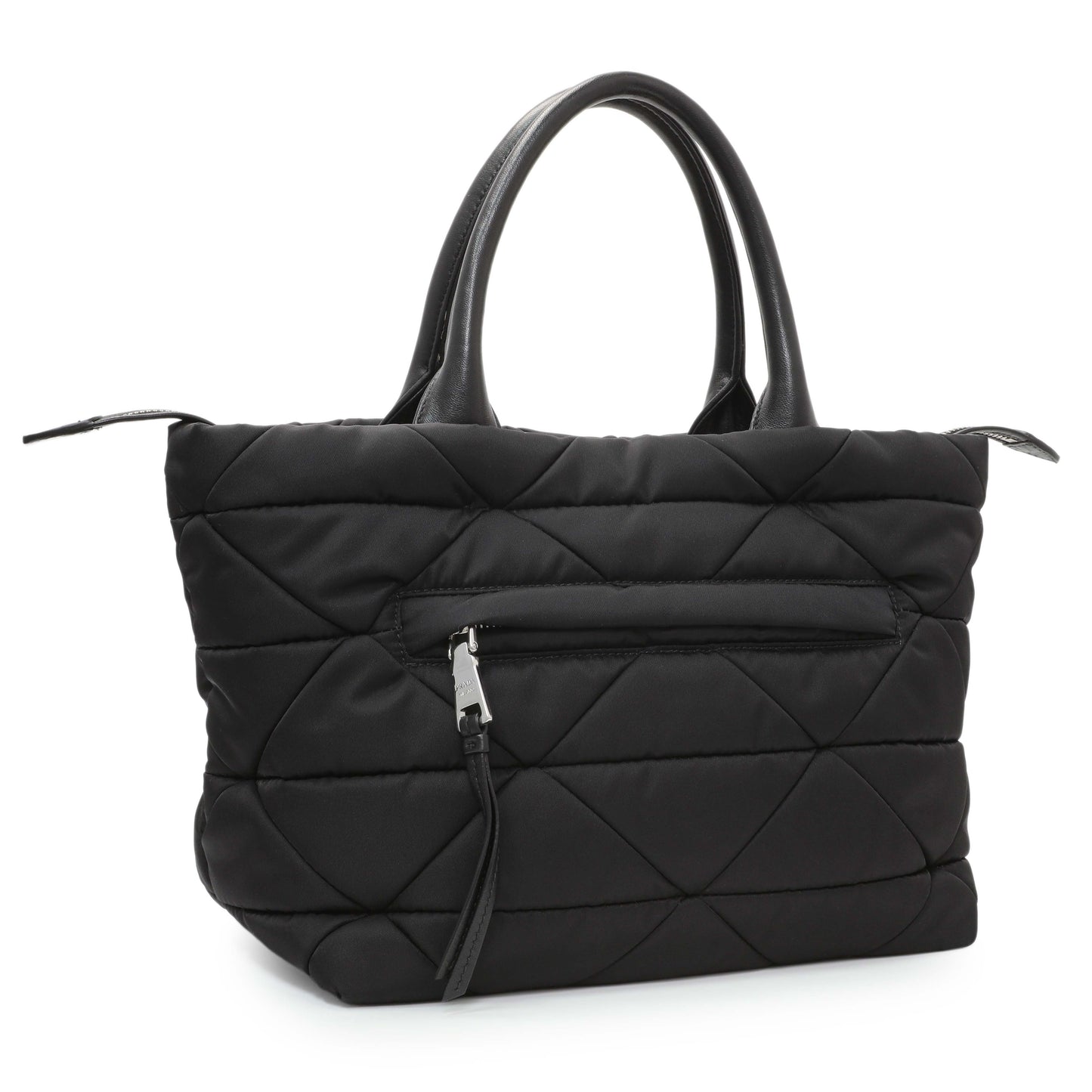 Exclusive Prada Black Re-Nylon Padded Double Handled Zip Tote — Side View