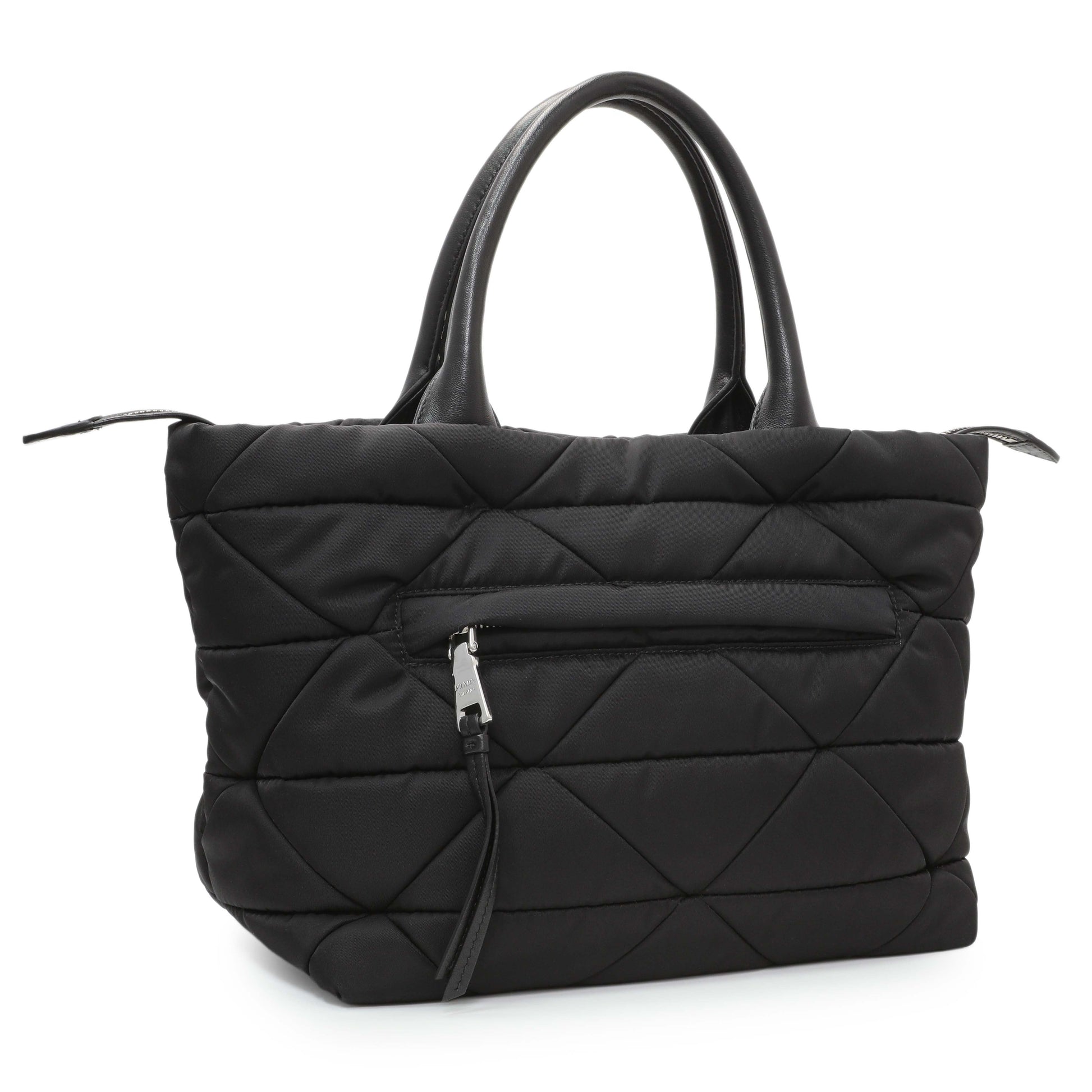 Exclusive Prada Black Re-Nylon Padded Double Handled Zip Tote — Side View