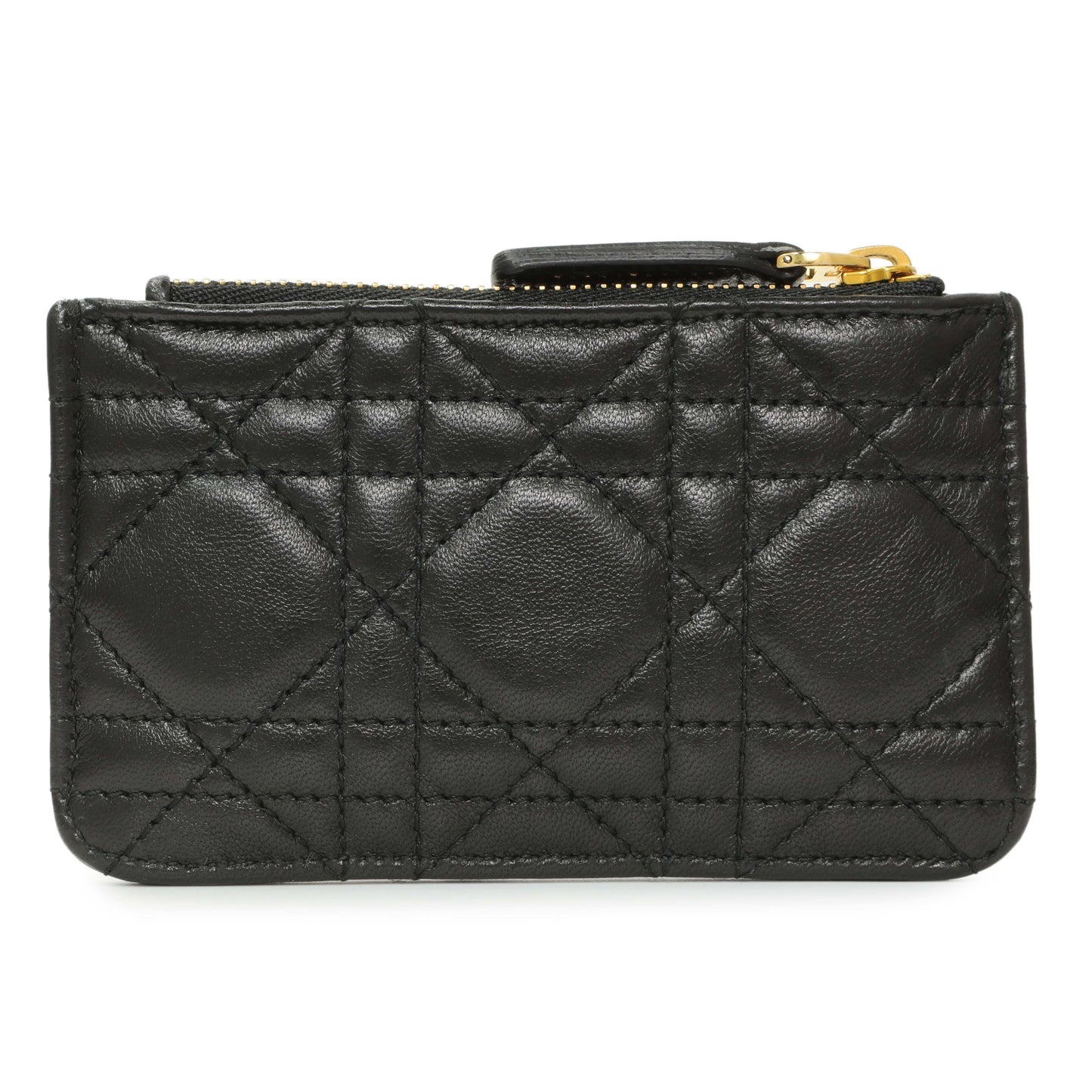 Exclusive Christian Dior Black Lambskin Cannage Lady Dior Zipped Key Case — Side View
