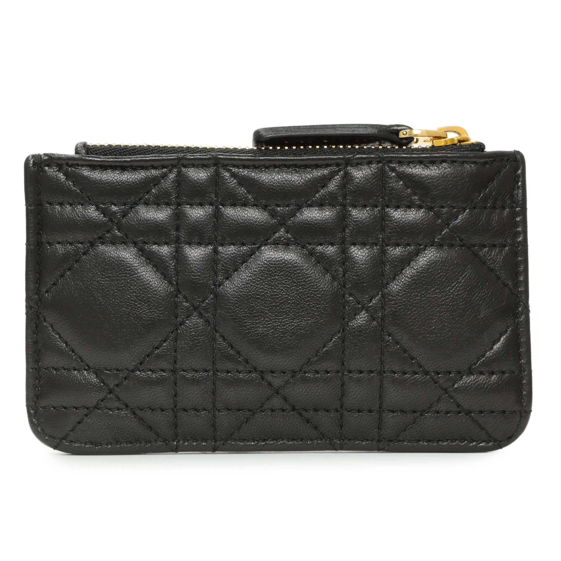 Exclusive Christian Dior Black Lambskin Cannage Lady Dior Zipped Key Case — Side View