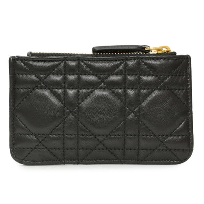 Exclusive Christian Dior Black Lambskin Cannage Lady Dior Zipped Key Case — Side View