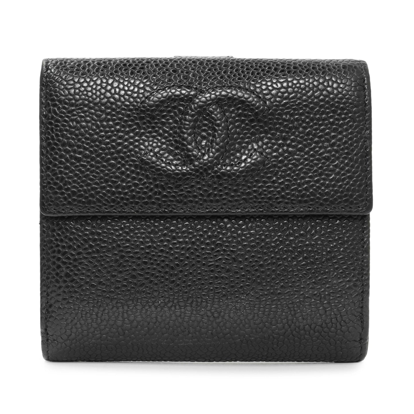 Exclusive Chanel Black Caviar Timeless CC Compact Wallet — Front View