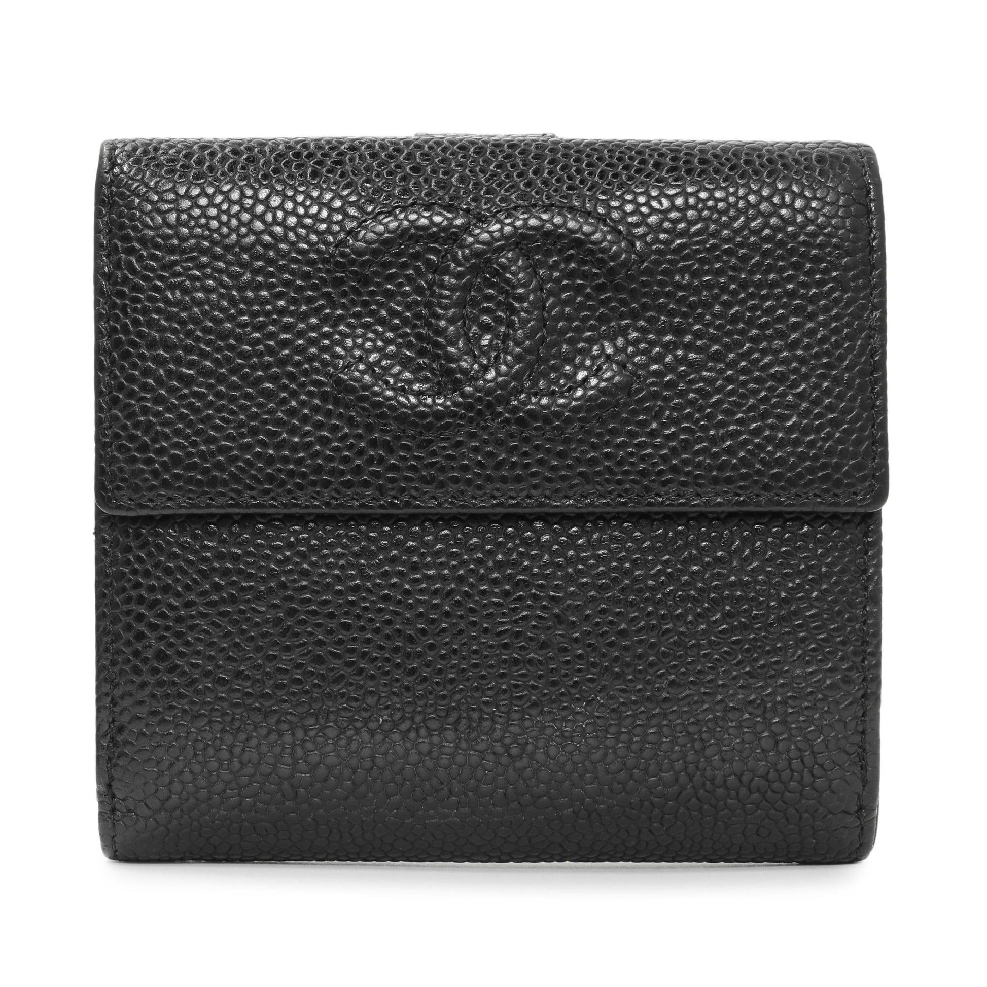 Exclusive Chanel Black Caviar Timeless CC Compact Wallet — Front View