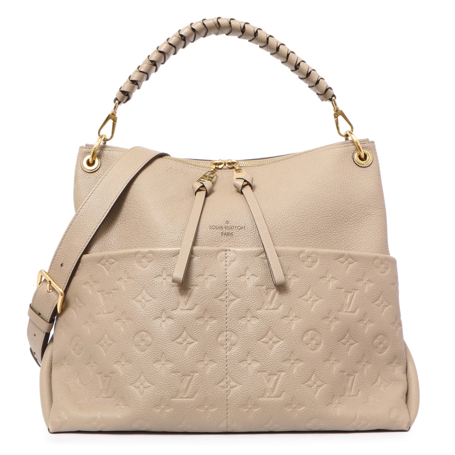 Exclusive Louis Vuitton Tourterelle Empreinte Maida Hobo — Front View